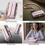 For Samsung Galaxy Z Fold4 CaseMe C36 Card Slots Zipper Wallet RFID Anti-theft Leather Phone Case(Pink)
