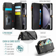 For Samsung Galaxy Z Fold5 CaseMe C36 Card Slots Zipper Wallet RFID Anti-theft Leather Phone Case(Black)