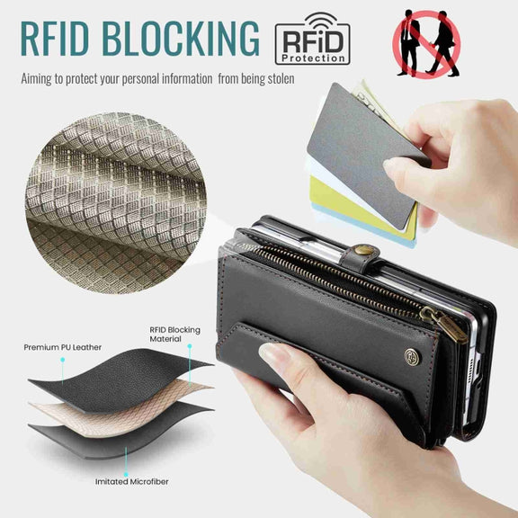 For Samsung Galaxy Z Fold5 CaseMe C36 Card Slots Zipper Wallet RFID Anti-theft Leather Phone Case(Black)