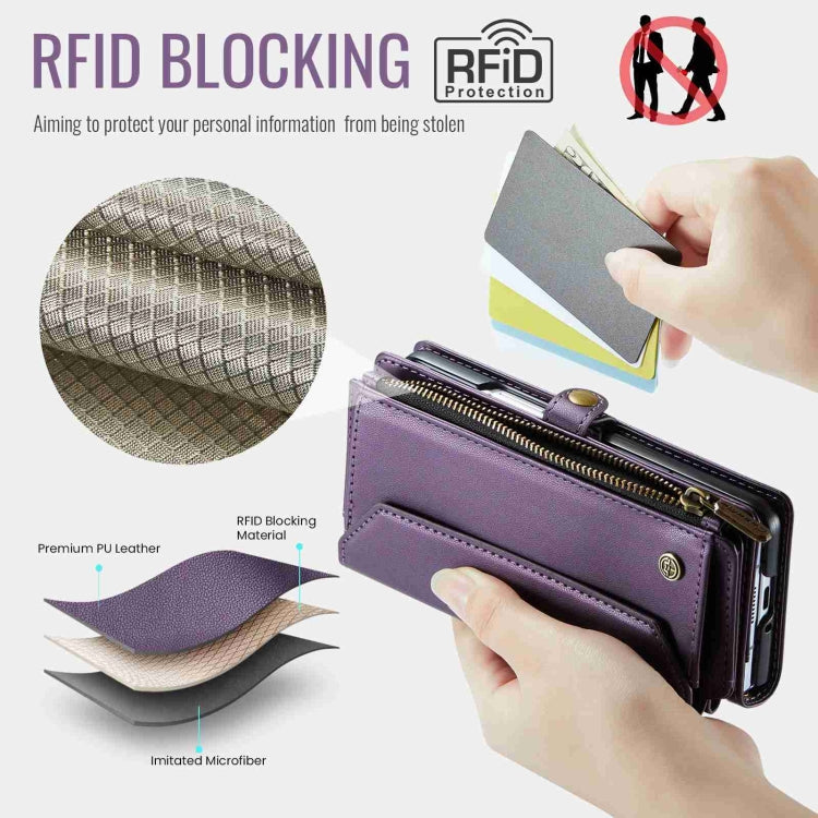 For Samsung Galaxy Z Fold5 CaseMe C36 Card Slots Zipper Wallet RFID Anti-theft Leather Phone Case(Purple)