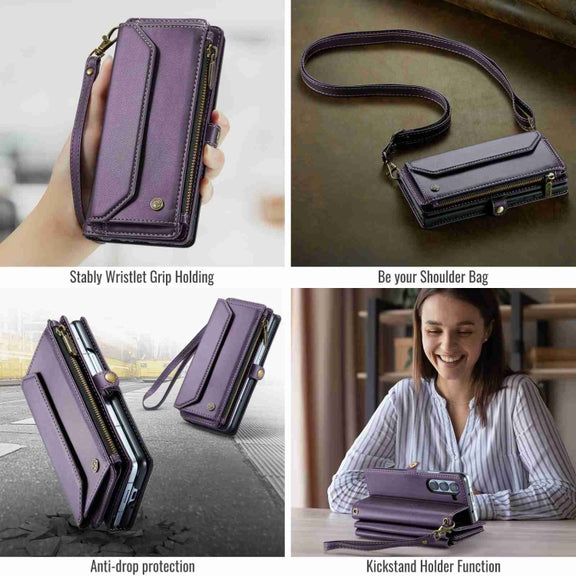 For Samsung Galaxy Z Fold5 CaseMe C36 Card Slots Zipper Wallet RFID Anti-theft Leather Phone Case(Purple)