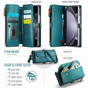 For Samsung Galaxy Z Fold5 CaseMe C36 Card Slots Zipper Wallet RFID Anti-theft Leather Phone Case(Blue-green)