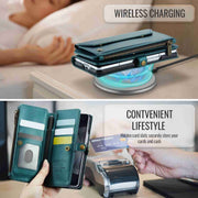 For Samsung Galaxy Z Fold5 CaseMe C36 Card Slots Zipper Wallet RFID Anti-theft Leather Phone Case(Blue-green)