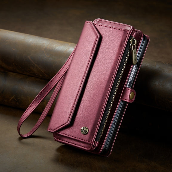 For Samsung Galaxy Z Fold5 CaseMe C36 Card Slots Zipper Wallet RFID Anti-theft Leather Phone Case(Wine Red)