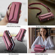 For Samsung Galaxy Z Fold5 CaseMe C36 Card Slots Zipper Wallet RFID Anti-theft Leather Phone Case(Wine Red)