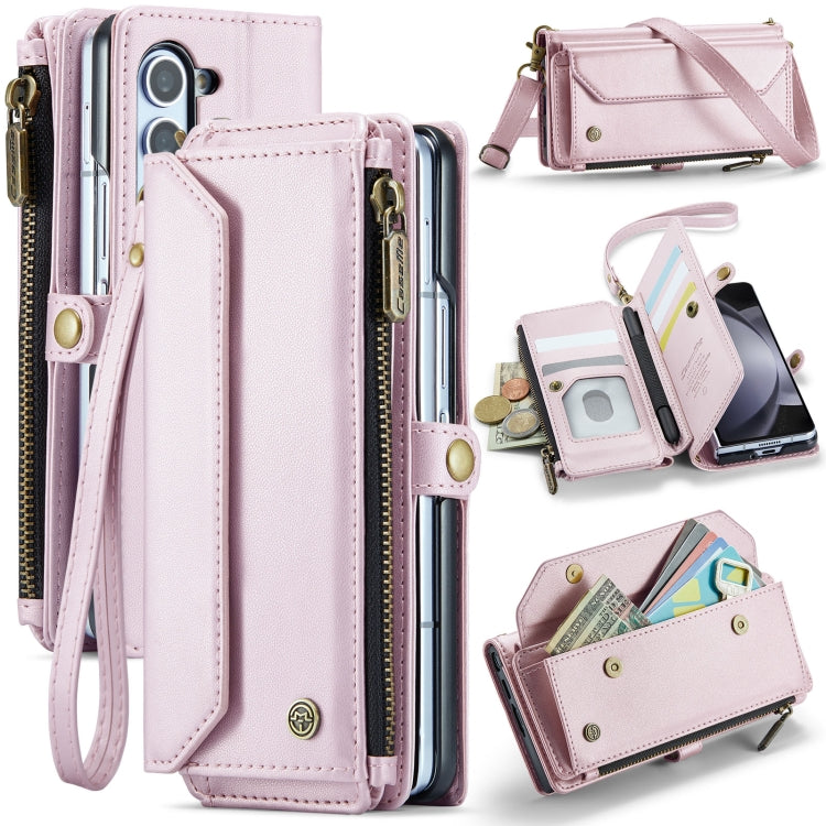 For Samsung Galaxy Z Fold5 CaseMe C36 Card Slots Zipper Wallet RFID Anti-theft Leather Phone Case(Pink) - free shipping - PMC Jewellery - Order now!