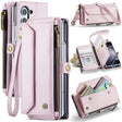 For Samsung Galaxy Z Fold5 CaseMe C36 Card Slots Zipper Wallet RFID Anti-theft Leather Phone Case(Pink) - free shipping - PMC Jewellery - Order now!