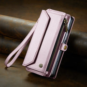 For Samsung Galaxy Z Fold5 CaseMe C36 Card Slots Zipper Wallet RFID Anti-theft Leather Phone Case(Pink)