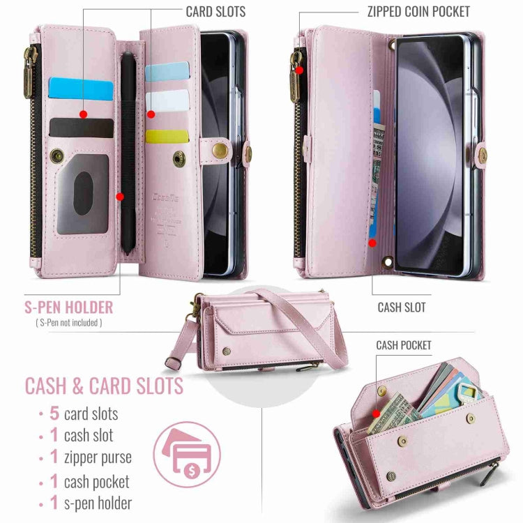 For Samsung Galaxy Z Fold5 CaseMe C36 Card Slots Zipper Wallet RFID Anti-theft Leather Phone Case(Pink)