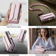 For Samsung Galaxy Z Fold5 CaseMe C36 Card Slots Zipper Wallet RFID Anti-theft Leather Phone Case(Pink)
