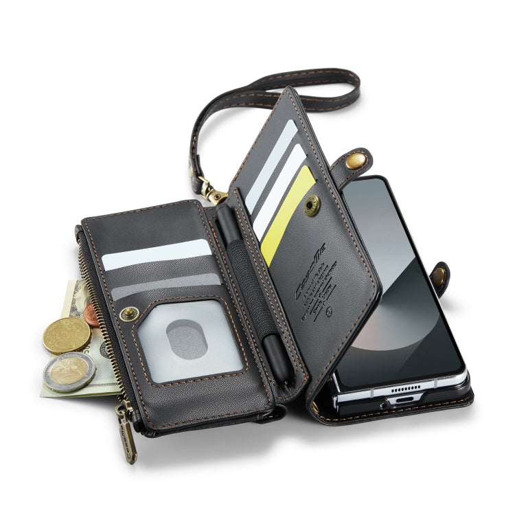 For Samsung Galaxy Z Fold6 5G CaseMe C36 Card Slots Zipper Wallet RFID Anti-theft Leather Phone Case(Black)