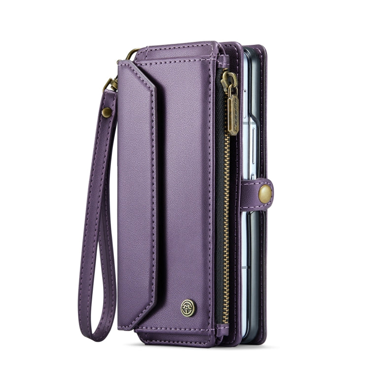 For Samsung Galaxy Z Fold6 5G CaseMe C36 Card Slots Zipper Wallet RFID Anti-theft Leather Phone Case(Purple)
