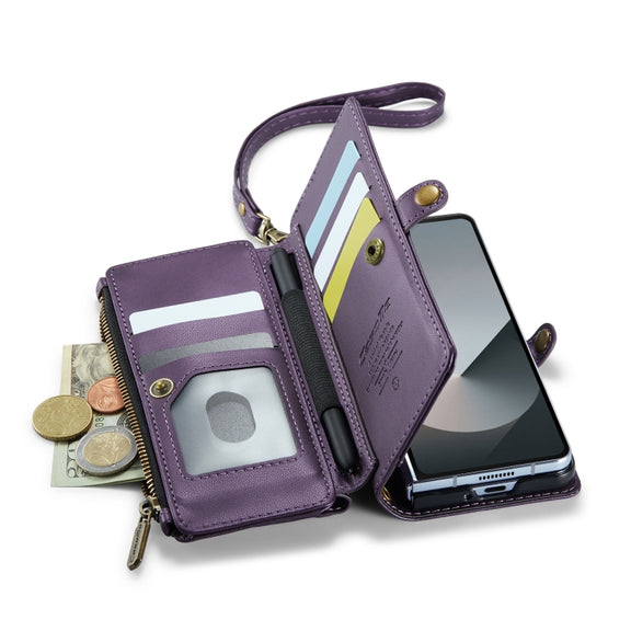 For Samsung Galaxy Z Fold6 5G CaseMe C36 Card Slots Zipper Wallet RFID Anti-theft Leather Phone Case(Purple)