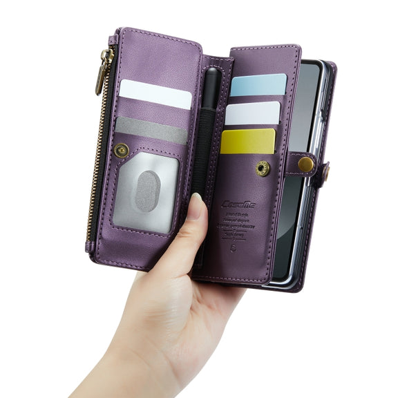 For Samsung Galaxy Z Fold6 5G CaseMe C36 Card Slots Zipper Wallet RFID Anti-theft Leather Phone Case(Purple)