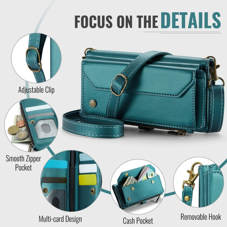 For Samsung Galaxy Z Fold6 5G CaseMe C36 Card Slots Zipper Wallet RFID Anti-theft Leather Phone Case(Blue-green)