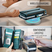 For Samsung Galaxy Z Fold6 5G CaseMe C36 Card Slots Zipper Wallet RFID Anti-theft Leather Phone Case(Blue-green)