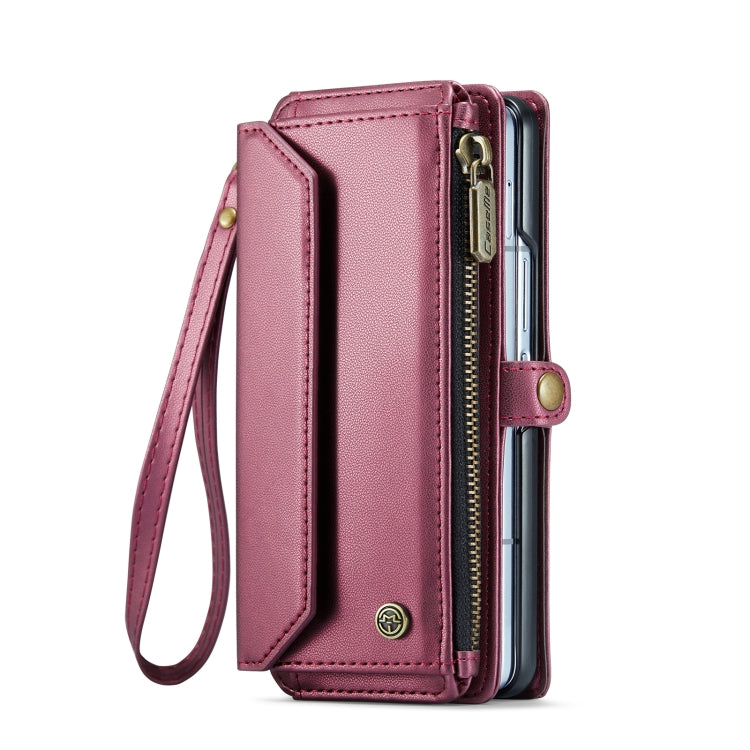 For Samsung Galaxy Z Fold6 5G CaseMe C36 Card Slots Zipper Wallet RFID Anti-theft Leather Phone Case(Wine Red)