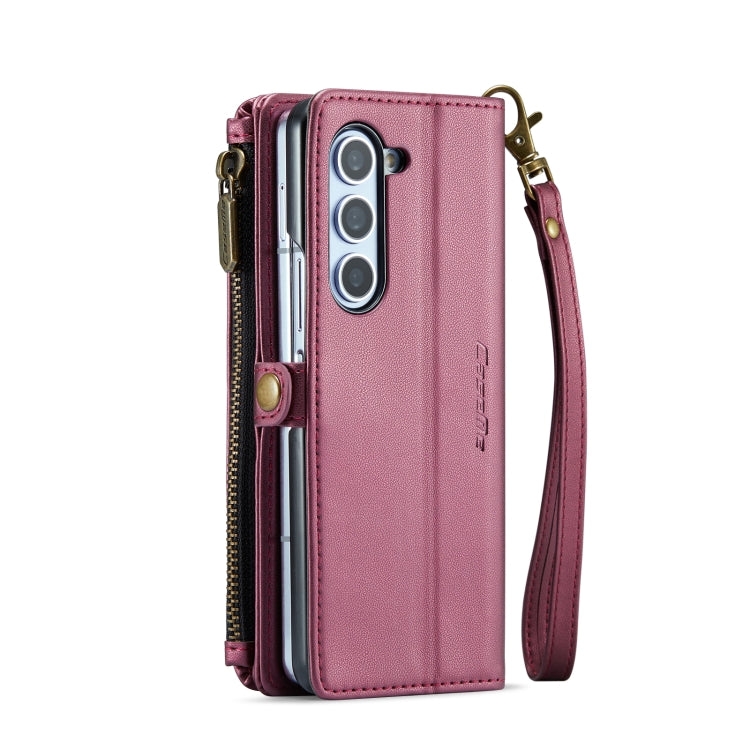For Samsung Galaxy Z Fold6 5G CaseMe C36 Card Slots Zipper Wallet RFID Anti-theft Leather Phone Case(Wine Red)
