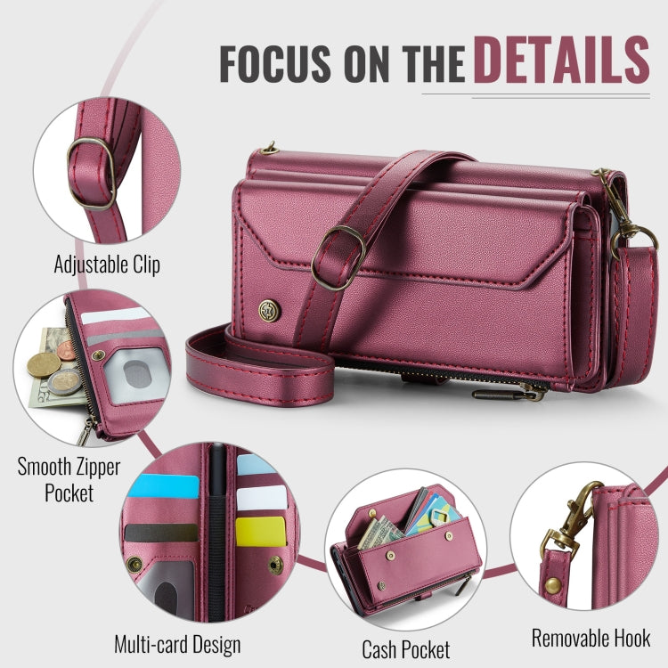 For Samsung Galaxy Z Fold6 5G CaseMe C36 Card Slots Zipper Wallet RFID Anti-theft Leather Phone Case(Wine Red)