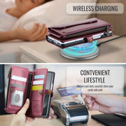 For Samsung Galaxy Z Fold6 5G CaseMe C36 Card Slots Zipper Wallet RFID Anti-theft Leather Phone Case(Wine Red)