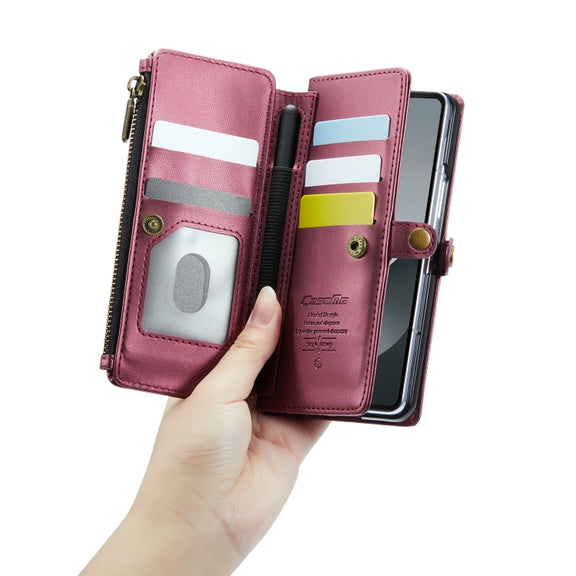 For Samsung Galaxy Z Fold6 5G CaseMe C36 Card Slots Zipper Wallet RFID Anti-theft Leather Phone Case(Wine Red)