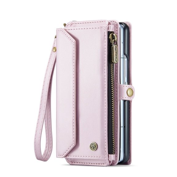 For Samsung Galaxy Z Fold6 5G CaseMe C36 Card Slots Zipper Wallet RFID Anti-theft Leather Phone Case(Pink)