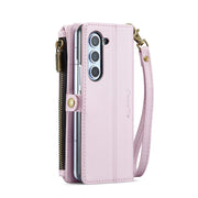 For Samsung Galaxy Z Fold6 5G CaseMe C36 Card Slots Zipper Wallet RFID Anti-theft Leather Phone Case(Pink)