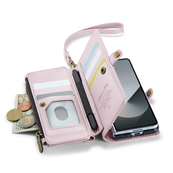 For Samsung Galaxy Z Fold6 5G CaseMe C36 Card Slots Zipper Wallet RFID Anti-theft Leather Phone Case(Pink)