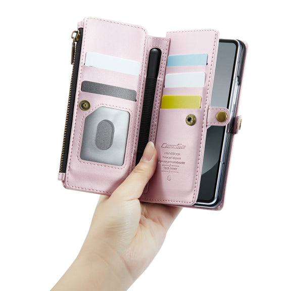 For Samsung Galaxy Z Fold6 5G CaseMe C36 Card Slots Zipper Wallet RFID Anti-theft Leather Phone Case(Pink)