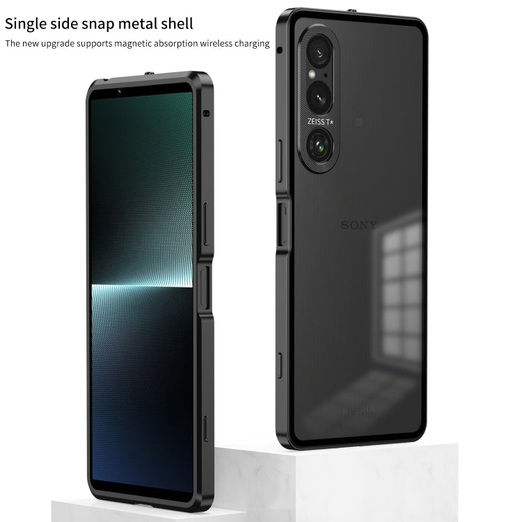 For Sony Xperia 1 V Snap Buckle Metal Frame Frosted Phone Case(Silver)