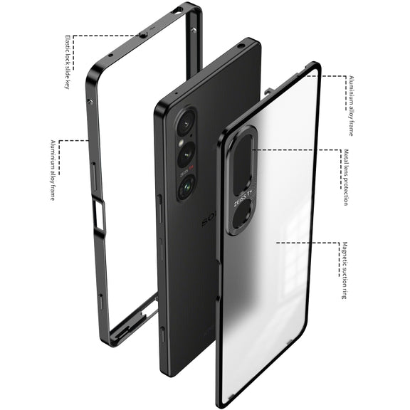 For Sony Xperia 1 V Snap Buckle Metal Frame Frosted Phone Case(Black)