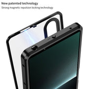 For Sony Xperia 1 V Snap Buckle Metal Frame Frosted Phone Case(Silver)