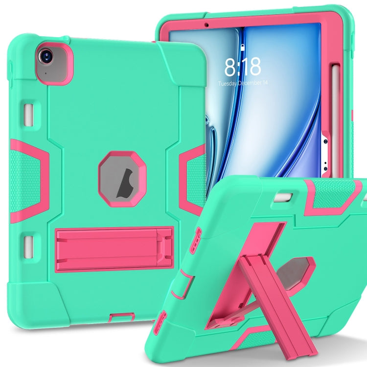 For iPad Air 11 2025 / 2024 Contrast Color Silicone Acrylic PC Tablet Case with Holder(Mint Green Rose Red) - iPad Air 11 2025 / 2024 Cases by PMC TechLife | Online Shopping South Africa | PMC TechLife | Buy Now Pay Later Mobicred