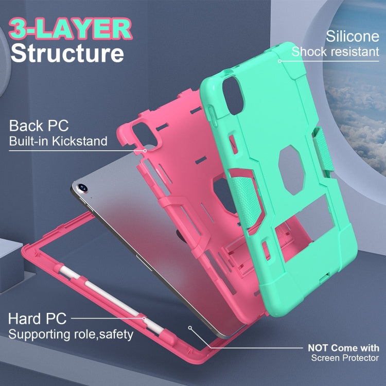 For iPad Air 11 2025 / 2024 Contrast Color Silicone Acrylic PC Tablet Case with Holder(Mint Green Rose Red) - iPad Air 11 2025 / 2024 Cases by PMC TechLife | Online Shopping South Africa | PMC TechLife | Buy Now Pay Later Mobicred
