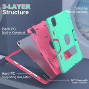 For iPad Air 11 2025 / 2024 Contrast Color Silicone Acrylic PC Tablet Case with Holder(Mint Green Rose Red)