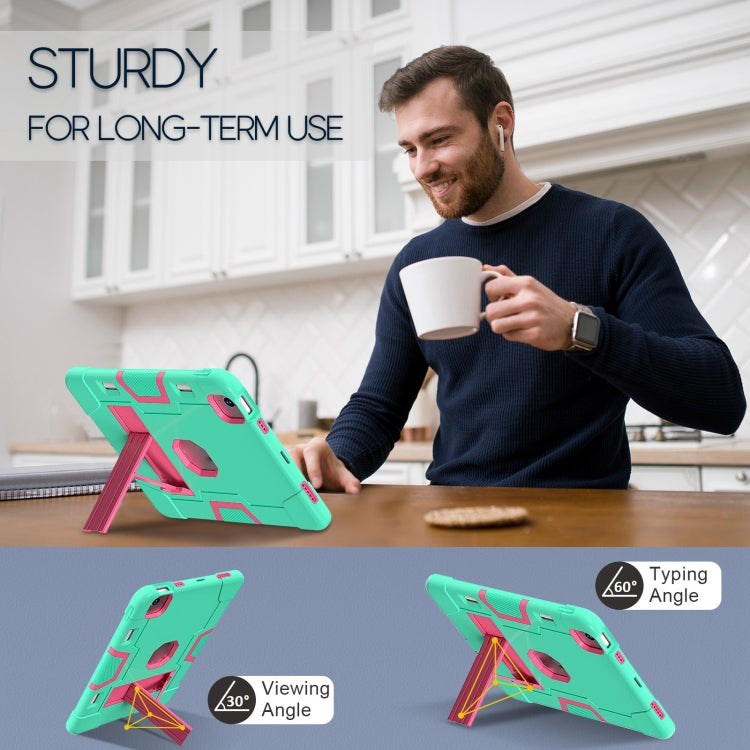 For iPad Air 11 2025 / 2024 Contrast Color Silicone Acrylic PC Tablet Case with Holder(Mint Green Rose Red)