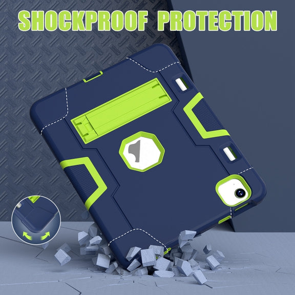 For iPad Air 11 2024 Contrast Color Silicone Acrylic PC Tablet Case with Holder(Navy Blue Yellow Green)