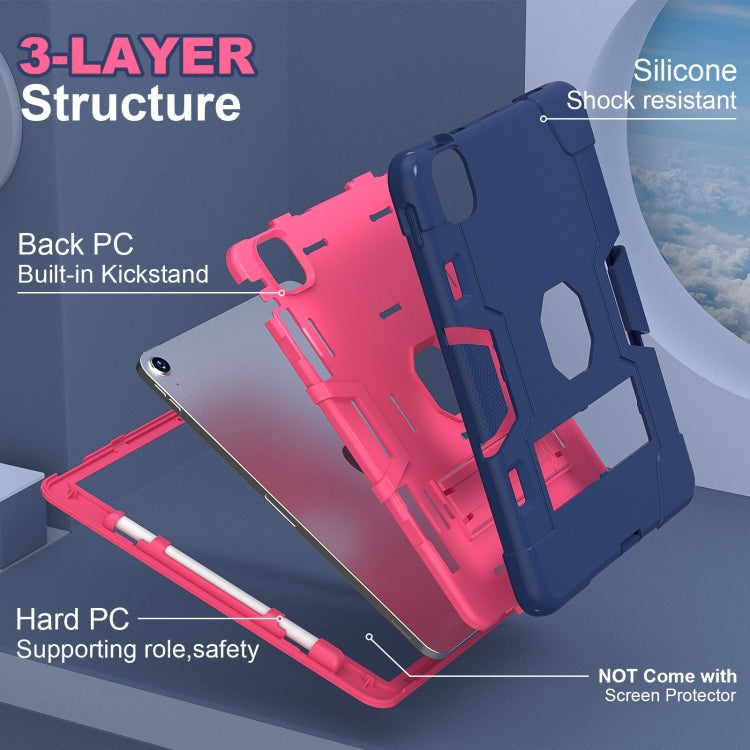 For iPad Air 11 2024 Contrast Color Silicone Acrylic PC Tablet Case with Holder(Navy Blue Rose Red)