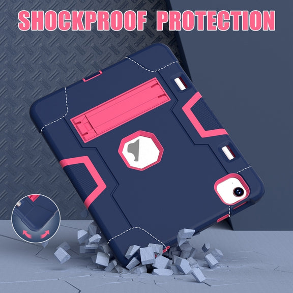 For iPad Air 11 2024 Contrast Color Silicone Acrylic PC Tablet Case with Holder(Navy Blue Rose Red)