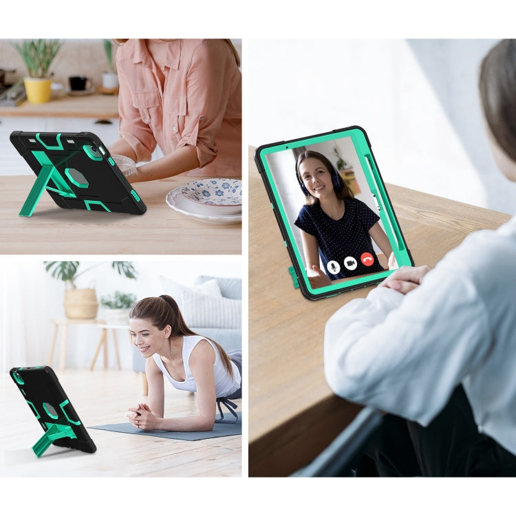 For iPad Air 11 2024 Contrast Color Silicone Acrylic PC Tablet Case with Holder(Black Mint Green)