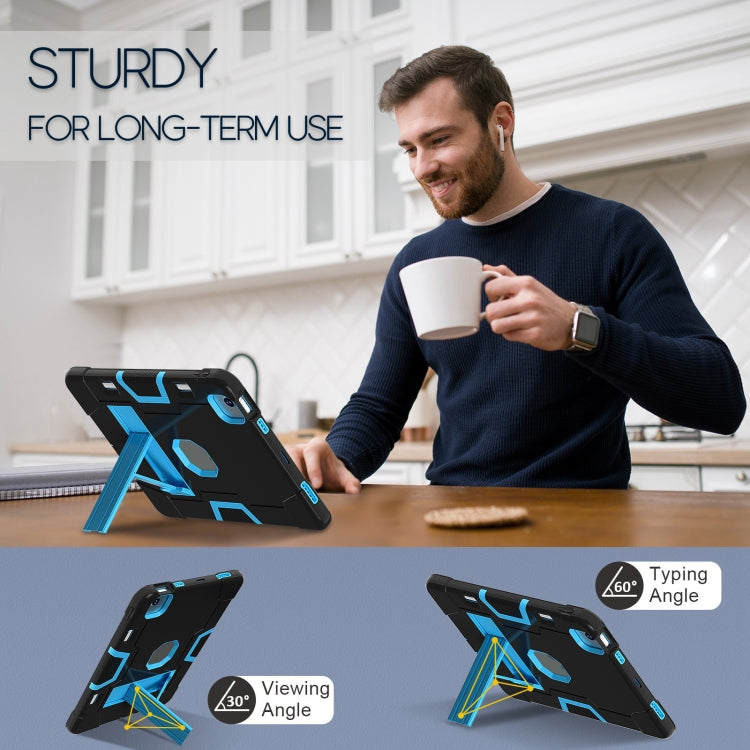 For iPad Air 11 2025 / 2024 Contrast Color Silicone Acrylic PC Tablet Case with Holder(Black Blue) - iPad Air 11 2025 / 2024 Cases by PMC TechLife | Online Shopping South Africa | PMC TechLife | Buy Now Pay Later Mobicred