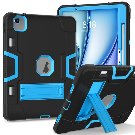 For iPad Air 11 2025 / 2024 Contrast Color Silicone Acrylic PC Tablet Case with Holder(Black Blue)