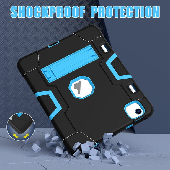 For iPad Air 11 2025 / 2024 Contrast Color Silicone Acrylic PC Tablet Case with Holder(Black Blue)