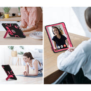 For iPad Air 11 2024 Contrast Color Silicone Acrylic PC Tablet Case with Holder(Black Rose Red)