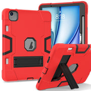 For iPad Air 11 2025 / 2024 Contrast Color Silicone Acrylic PC Tablet Case with Holder(Red Black)