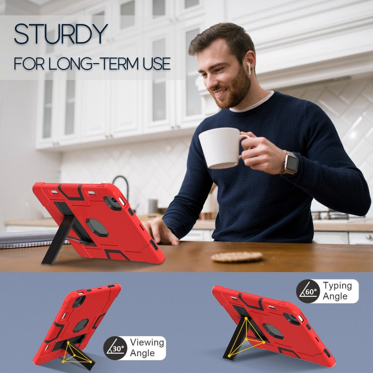 For iPad Air 11 2025 / 2024 Contrast Color Silicone Acrylic PC Tablet Case with Holder(Red Black)