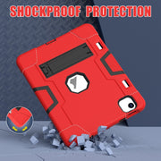 For iPad Air 11 2025 / 2024 Contrast Color Silicone Acrylic PC Tablet Case with Holder(Red Black)
