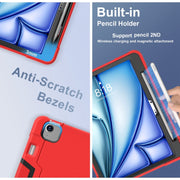 For iPad Air 11 2025 / 2024 Contrast Color Silicone Acrylic PC Tablet Case with Holder(Red Black)