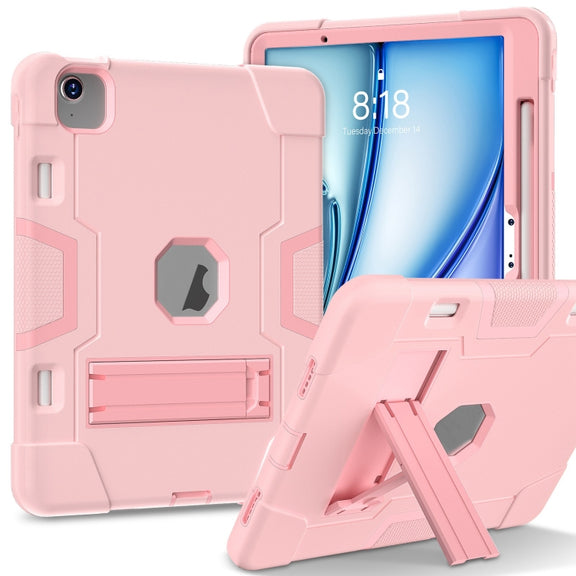 For iPad Air 11 2025 / 2024 Contrast Color Silicone Acrylic PC Tablet Case with Holder(Rose Gold)
