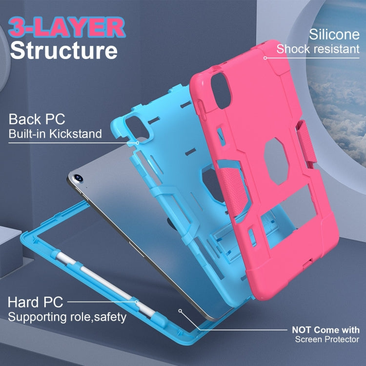 For iPad Air 11 2024 Contrast Color Silicone Acrylic PC Tablet Case with Holder(Rose Red Blue)
